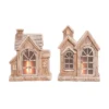 Transpac Light Up Snowy Home Set Of 2 Christmas Decorations Resin Decorative Objects For Holiday Cheer