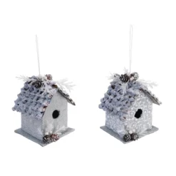 Transpac Pinecone Bird House Decor Set Of 2 Elegant Christmas Home Decorations Decorative Objects
