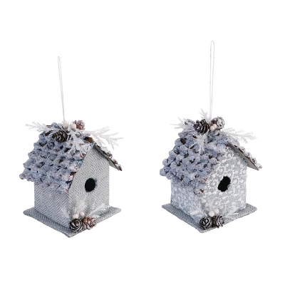 Transpac Pinecone Bird House Decor Set Of 2 Elegant Christmas Home Decorations Decorative Objects
