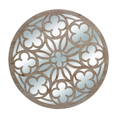 Transpac Wood 29 In. Brown Everyday Quatrefoil Mirror