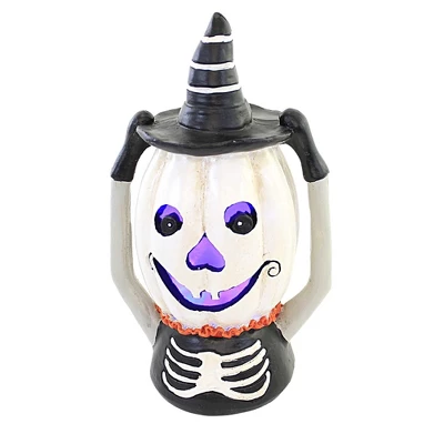 Halloween 9.5 Inch Pumpkin Head Led Halloween Figurine , Lighted Halloween Decor Light-Up Skeleton (1PC) - Image 4