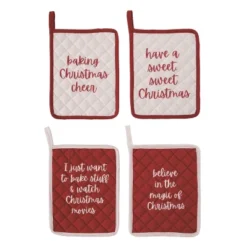 Transpac Christmas Humor Pot Holder Set Of 4 Cotton Kitchen Textiles Holiday Home Decorations