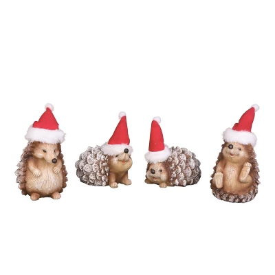 Transpac Medium Resin Holiday Hedgehog Set Of 4 Decorative Figurines For Christmas Tabletop Decor Indoor Gift