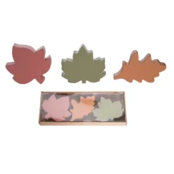 Transpac Set Of 3 Fall Leaves Decorative Sculptures MDF Wood Autumn Tabletop Decor Gift For Home And Hostess