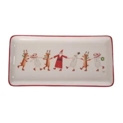 Transpac Dolomite Jolly Skaters Multicolor Ceramic Serving Platter For Christmas Tabletop Decor And Gift Giving