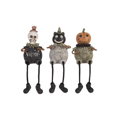 Transpac Halloween Skeleton Jack-O'-Lantern Cat Shelf Sitter A/3 - Decorative Objects For Spooky Home Decor
