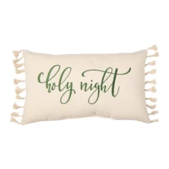 Transpac Polyester 14 In. Cream Christmas Embroidered Cozy Pillow