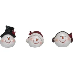 Transpac Small Resin Merry Snowman Head Figurine Set Of 3 Christmas Home Decorations For Festive Decor