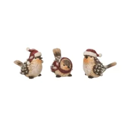 Transpac Snowy Pinecone Bird Set Of 3 Decorative Figurines For Christmas Multicolor Indoor Tabletop Decoration Gift