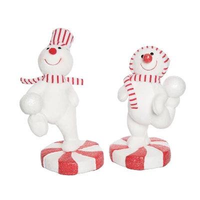 Transpac Plush Peppermint Snowman Set Of 2 Decorative Figurines Foam Christmas Tabletop Decor For Holiday Gifts