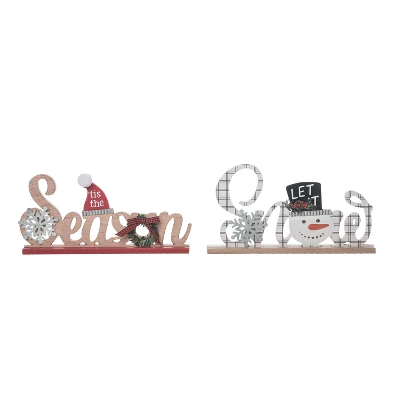 Transpac Rustic Wood Word Sitter Set Of 2 Christmas Home Decorations Decorative Objects For Holiday Cheer