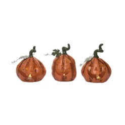 Transpac Light Up Jack-O-Lantern Figurine Set Of 3 Decorative Objects For Halloween Tabletop Battery Operated Indoor Use