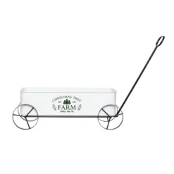 Transpac 24.5 In Off-White Christmas Enamel Tree Farm Wagon Decorative Iron Object For Holiday Decor