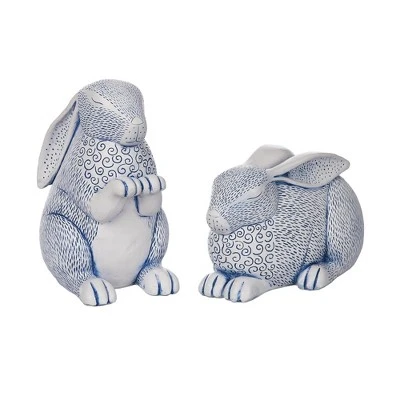 Transpac Blue And White Resin Bunny Set Of 2 Spring Home Decorations Decorative Objects