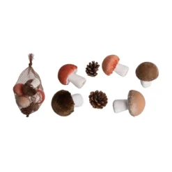 Transpac Velvet 5 Mushrooms Harvest Mix Decorative Objects In Mesh Bag Fall Tabletop Decor For Indoor Use And Gifts