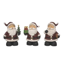 Transpac Resin Short Santa Figurines Set Of 3 Colorful Christmas Decorations For Home Tabletop And Mantel Indoor Use