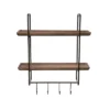 Transpac Metal 27.56 In. Brown Double Shelf With Hooks
