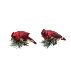 Transpac Glass Clip On Cardinal With Evergreen Detail Tree Ornament Red Glass Christmas Decoration For Holiday Gifts