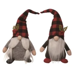 Transpac Christmas Plush Plaid Sitting Gnome Set Of 2 Christmas Home Decorations