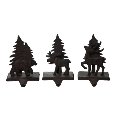 Transpac Iron Forest Scene Stocking Holder Set Of 3 Christmas Home Decorations For Holiday Cheer