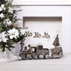 Transpac Metal Silver Train Decorative Sculpture For Christmas Tabletop Decor - Elegant Indoor Design For Holiday Charm