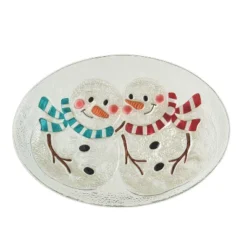 Transpac 18.5 In Multicolor Christmas Fused Snowman Platter Perfect For Holiday Serving And Festive Decor