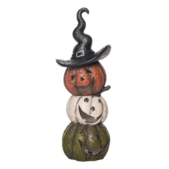 Transpac Vintage Stacked Pumpkins Light Up Figurines Multicolored Battery Operated Halloween Tabletop Decor Gift