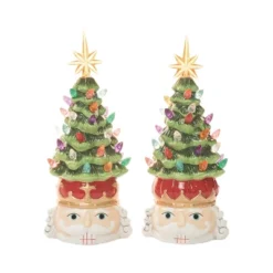 Transpac Ceramic Light Up Nutcracker Head Decor Set Of 2 Christmas Home Decorations For Festive Holiday Cheer