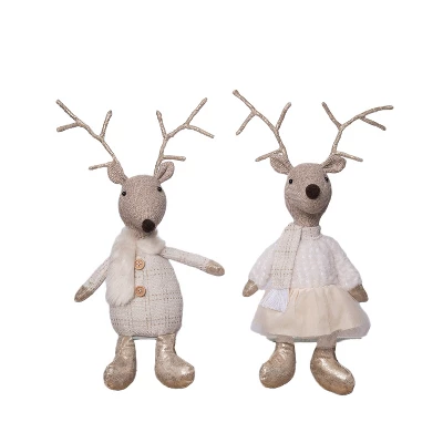 Transpac Plush Elegant Reindeer Sitter Set Of 2 - Festive Christmas Decorative Objects For Holiday Cheer