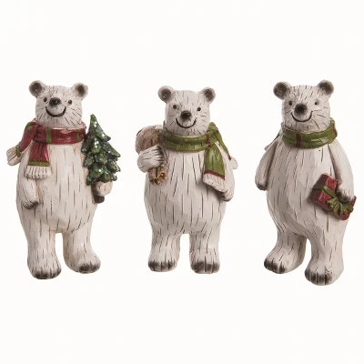 Transpac Set Of 3 Small Resin Happy Polar Bear Figurines Christmas Home Decorations