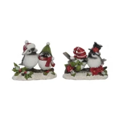 Transpac Resin Bird Couple Figurine Set Of 2 - Perfect Christmas Decorative Objects For Holiday Cheer