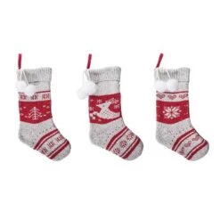 Transpac Cozy Fabric Plush Striped Holiday Stocking With Pom Pom - Soft Polyester Christmas Decor