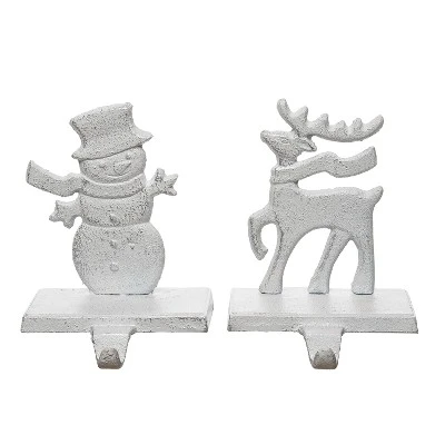 Transpac Cast Iron Snowman And Reindeer Stocking Hanger Set Of 2 For Christmas Home Decorations And Stocking Holders