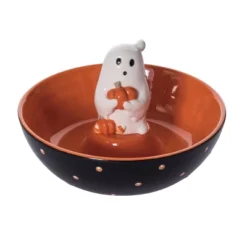 Transpac Dolomite Vintage Ghost Candy Bowl 25oz Multicolor Ceramic Serving Bowl Halloween Tabletop Decoration