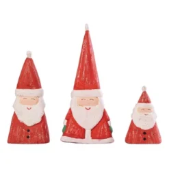 Transpac Paper Pulp Triangle Santa Set Of 3 Decorative Figurines For Christmas Red Tabletop Decor Indoor Gift Giving
