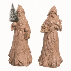 Transpac Resin Wood Carved Santa Figurine Set Of 2 Christmas Home Decorations For Festive Decor