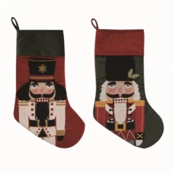 Transpac Fabric Nutcracker Stocking Set Of 2 Christmas Home Decorations Holiday Stockings Polyester