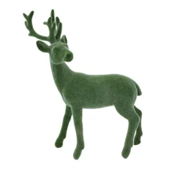 Transpac Green Flock Deer Figurine Decorative Object For Christmas Tabletop Decoration Gift For Collectors And Holiday Decor