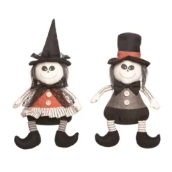 Transpac Plush Spooky Skeleton Sitter Set Of 2 Halloween Home Decorations For Festive Decor