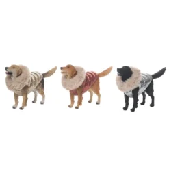 Transpac Set Of 3 Resin Puffy Coat Dog Figurines Christmas Home Decorations Decorative Objects