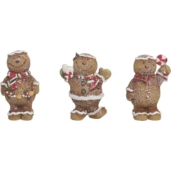 Transpac Mini Gingerbread Figurine Set Of 3 Christmas Home Decorations Resin Decorative Objects