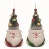 Transpac Glass Santa With Bottle Brush Hat Set Of 2 Decorative Christmas Figurines Multicolored Tabletop Decor