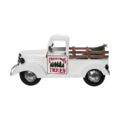 Transpac 22 In White Christmas Tree Farm Truck Decor Metal Holiday Decorative Object