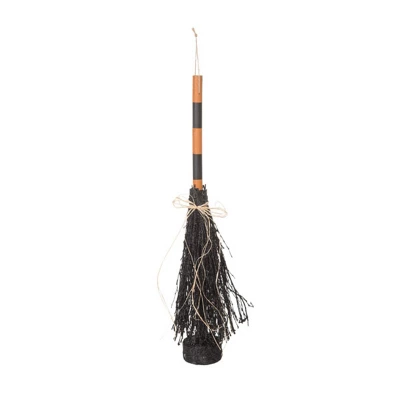 Transpac 26 In Black Halloween Weighted Witch Broom Natural Wood Decorative Object For Spooky Decor