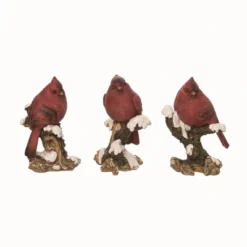 Transpac Set Of 3 Snowy Branch Cardinal Figurines Colorful Christmas Decor For Tabletop Or Mantel Indoor Gift