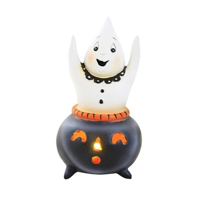 Halloween 5.75 In Cutie Ghost Figurine Halloween Figurine , Lighted Halloween Decor Light Up Cauldron (1PC) - Image 5