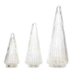 Transpac Light Up Glass Clear Trees Set Of 3 For Christmas Decorative Objects - Elegant Holiday Home Decor
