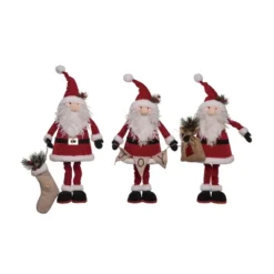 Transpac Christmas Plush Cottage Standing Santa Set Of 3 Christmas Home Decorations