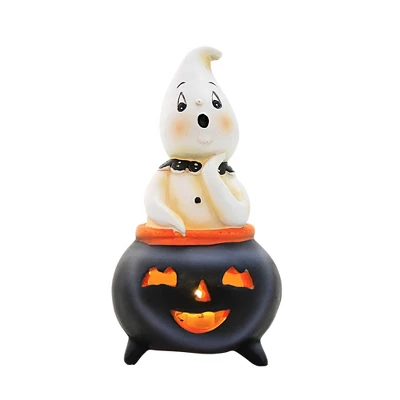 Halloween 5.75 In Cutie Ghost Figurine Halloween Figurine , Lighted Halloween Decor Light Up Cauldron (1PC) - Image 4