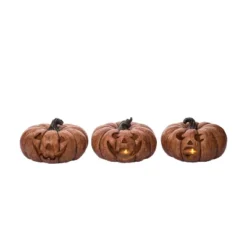Transpac Small Vintage Light Up Pumpkin Decor - Charming Resin Decorative Object For Fall And Halloween Home Decor